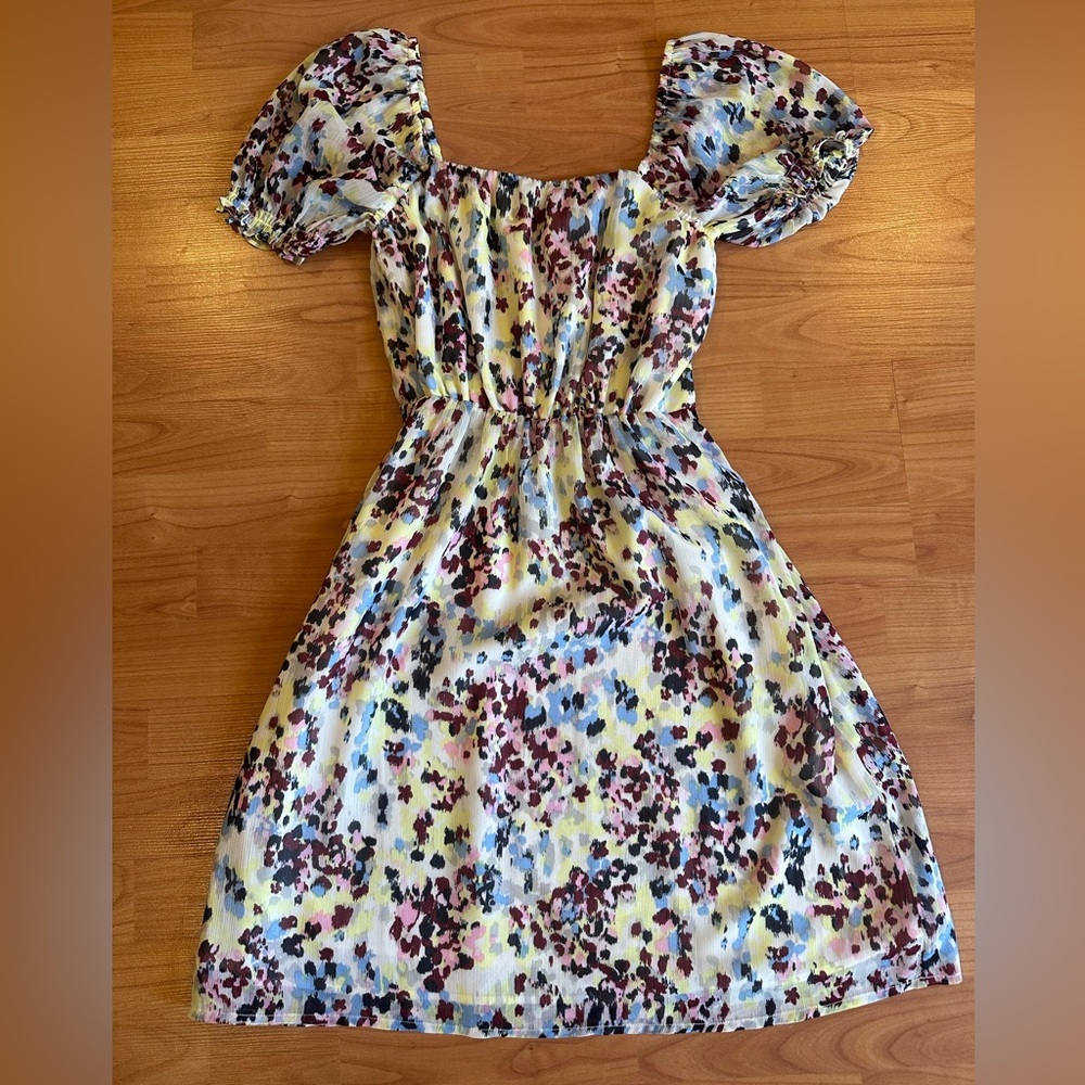 Banana Republic Factory Puff-Sleeve Square-Neck Fit & Flare Dress - Size XS